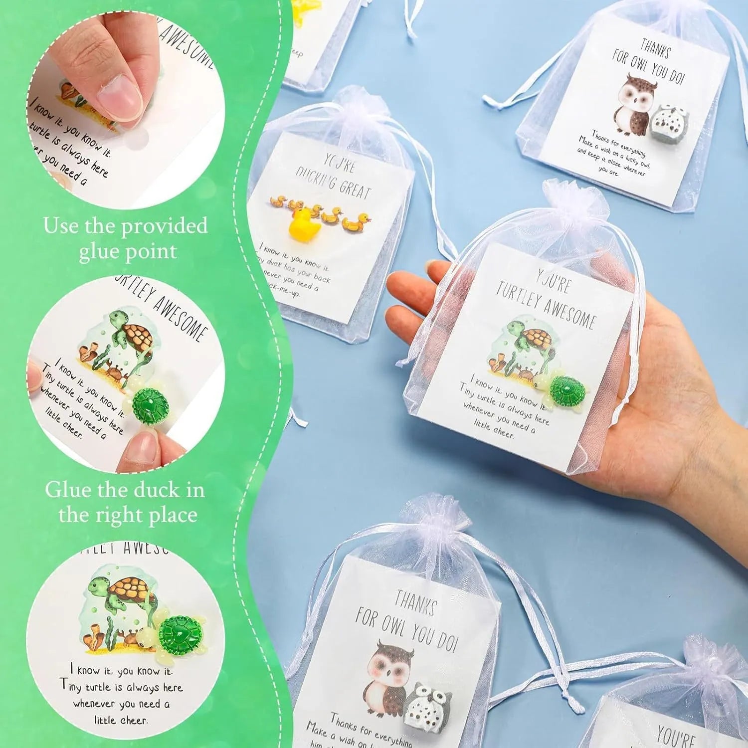 Set of resin memo cards with inspirational pun text, shown in various pack size options.