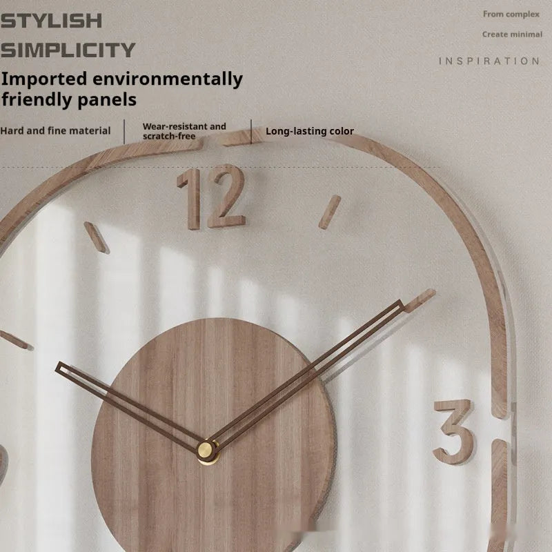 35cm square transparent wooden frame wall clock with modern design showing framed and frameless options