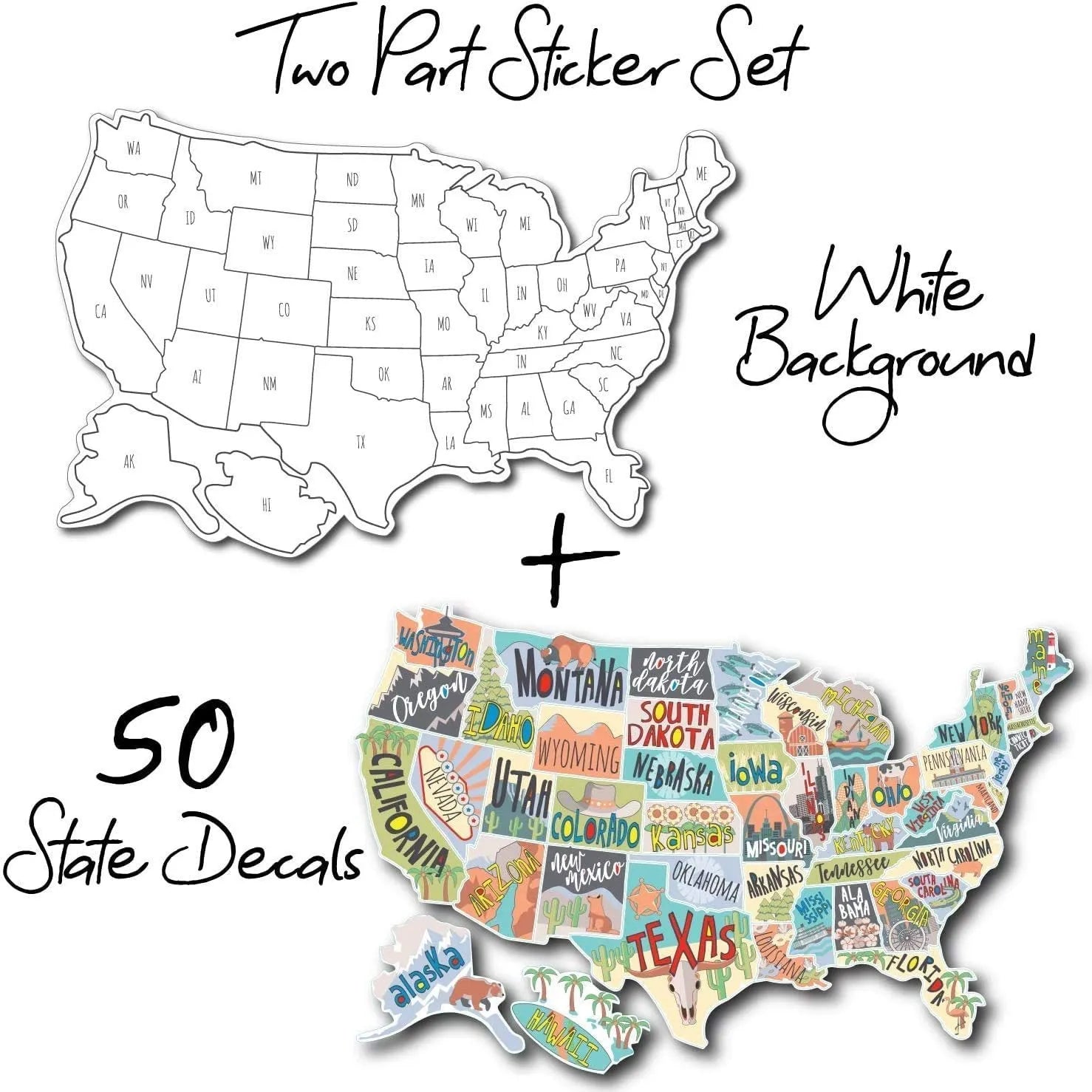 Travel-themed car sticker set with map design and removable adhesive vinyl letters for vehicle personalisation