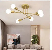 6 head iron ceiling light, 700mm diameter, black gold LED chandelier for living room and dining room