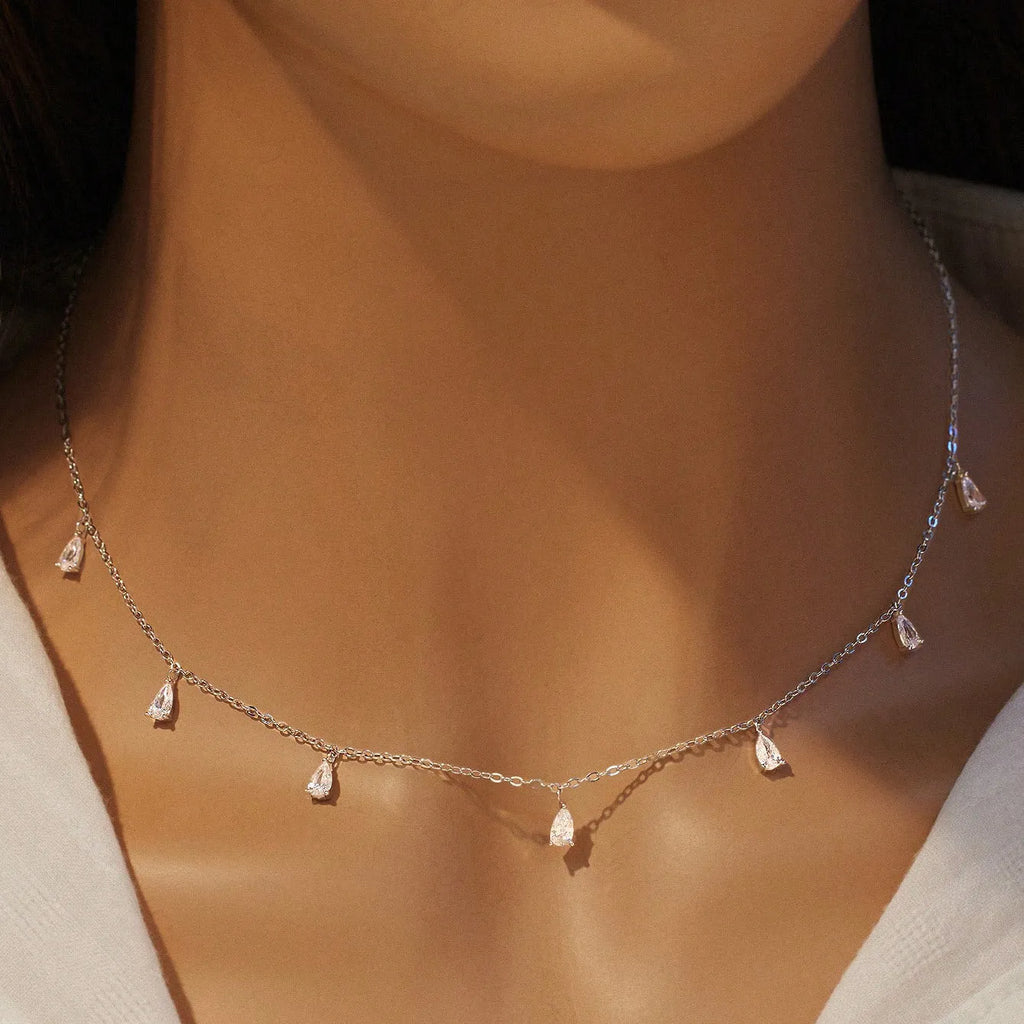 Gentle drop-shaped artificial zircon 925 silver necklace on O-shaped chain in silver, rose gold or golden yellow colour