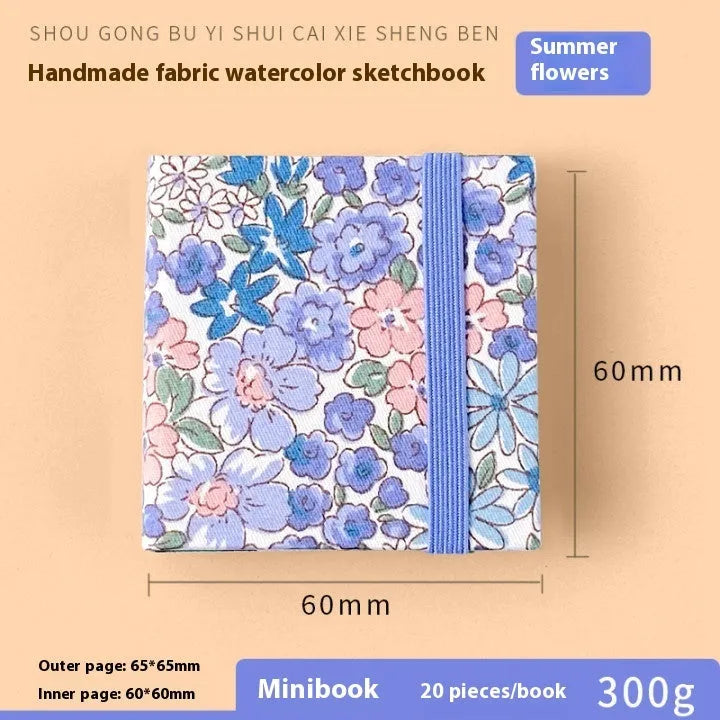 Feiluniao handmade fabric watercolour notebook with cotton paper, 185mm long, shown in a cover design option.