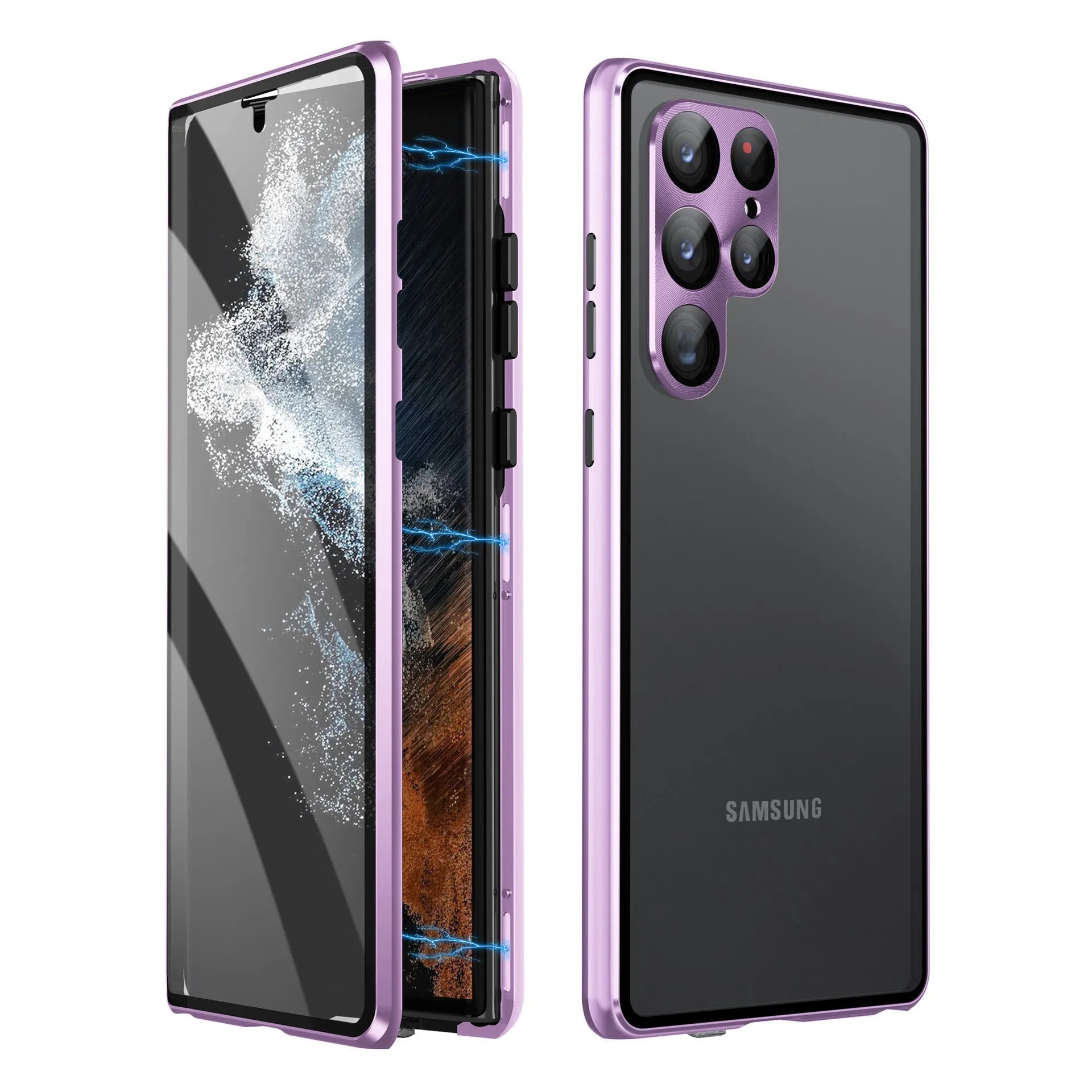 Metal magnetic phone case with a mirror for Samsung S24 Ultra in multiple colour options.
