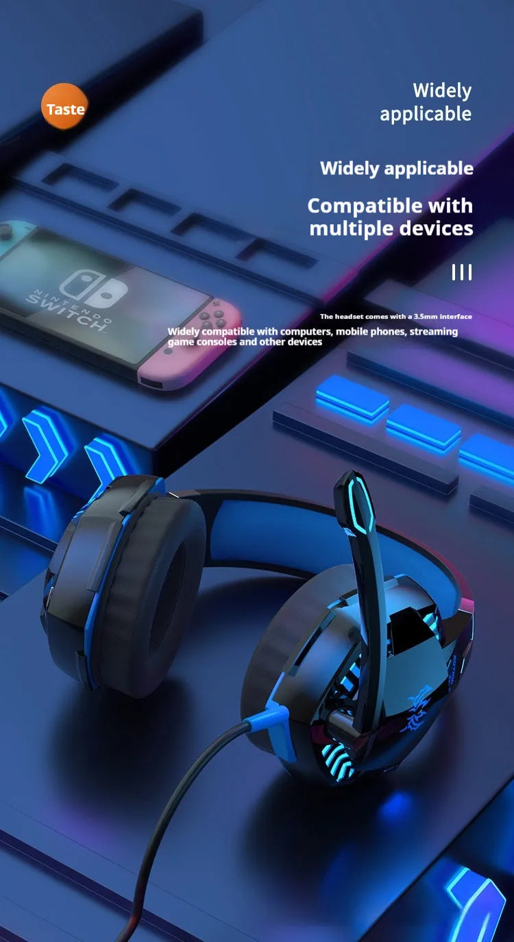 Wired USB headset for laptop and desktop computer with microphone and protein skin earmuffs in blue and black