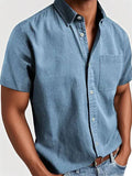 Men's solid colour short-sleeved polo shirt with a chest pocket on a hanger