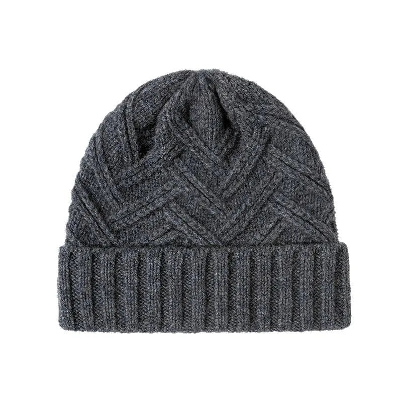 Wool knitted women's winter hat with dome crown and totem pattern in ankela red colour