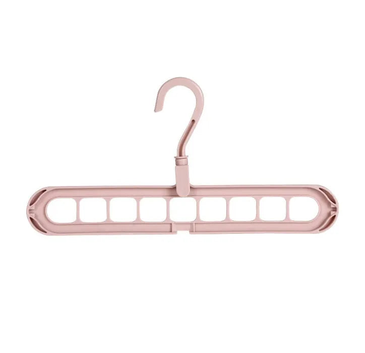 Plastic clothes hanger organiser with rotating hook in various colour options on white background