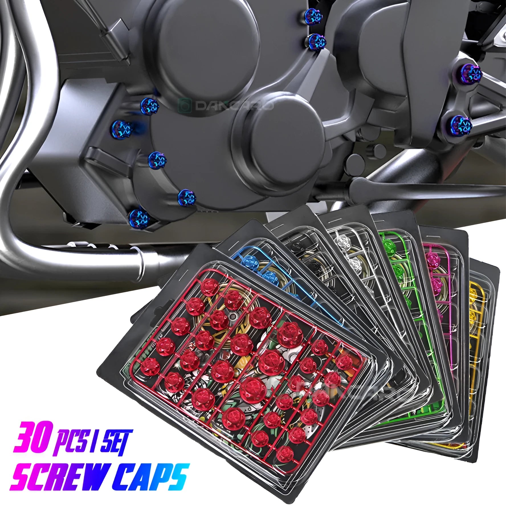 30-piece motorcycle ABS plastic screw cap set in eight colours for bolt covering