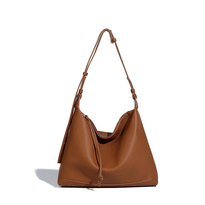 Large capacity shoulder messenger bag in soft PU material, caramel colour option