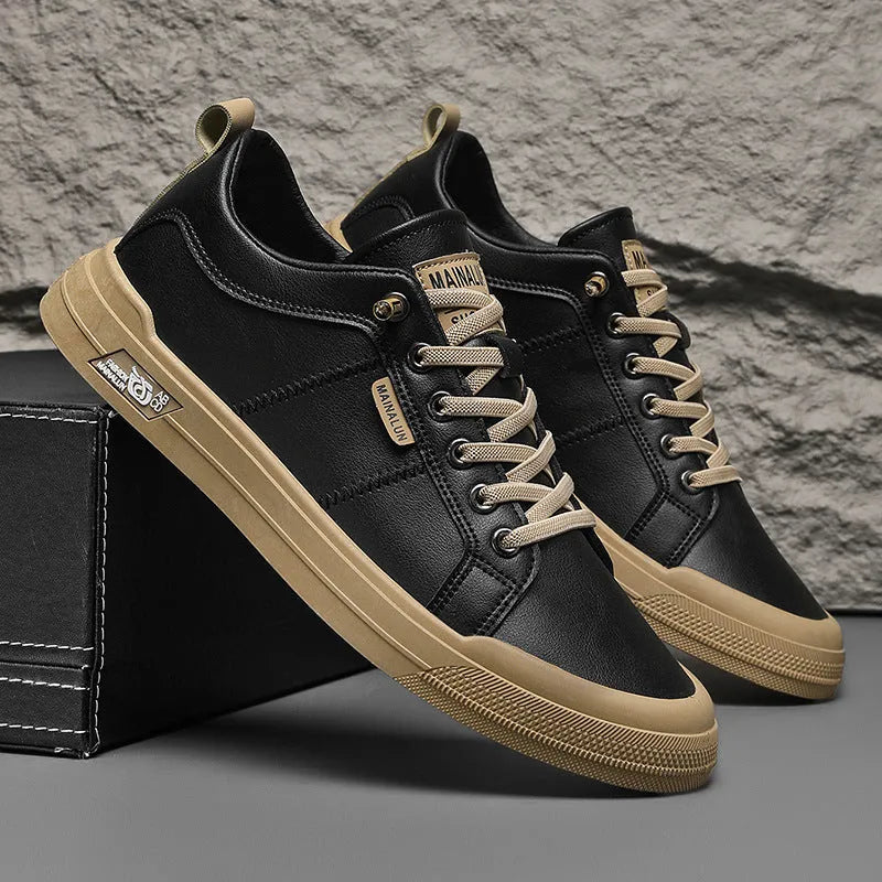 Men's soft bottom casual plus size sneakers in black with breathable mesh lining and round toe design