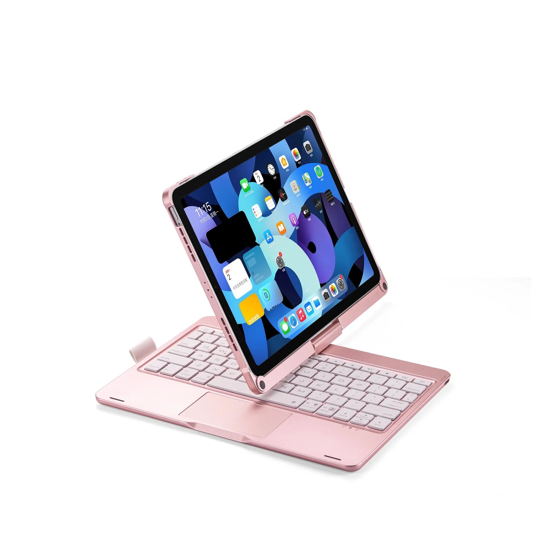 Miaocontrol 360-degree rotating Bluetooth keyboard for iPad tablets in black, rose gold, or silver
