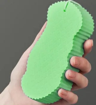 3D fish scale pattern bath sponge exfoliator in multiple colour options including white, grey, pink and light blue