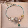 Hand-woven women's crystal bracelet with peace buckle clasp and sequin accents