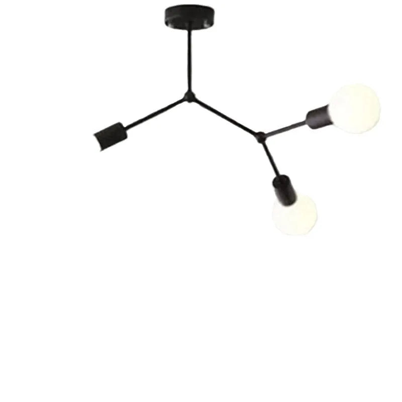 Iron Nordic-style chandelier ceiling lamp with multiple light heads, in black or white.