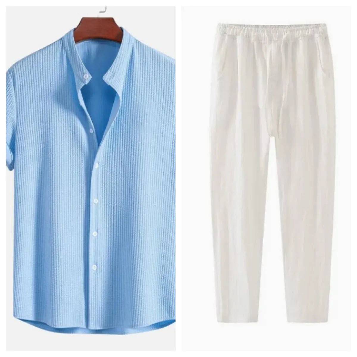 Men's loose-fitting short sleeve summer shirt in a solid colour, made from polyester.