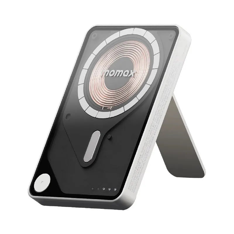 Magnetic power bank with transparent bracket and built-in cable in Mysterious Black, alloy shell