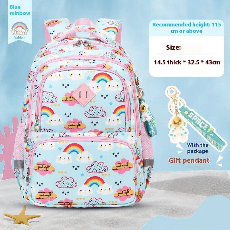 Children's waterproof school backpack in multiple colours including dinosaur and rainbow patterns