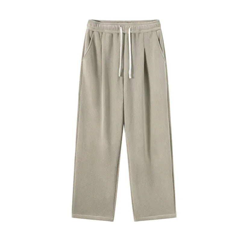 Men's double-sided polar fleece winter trousers with wool lining in loose fit Korean style