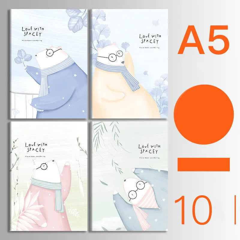 10-pack of kraft paper notebooks with thread binding in A5 and B5 sizes with various cover designs
