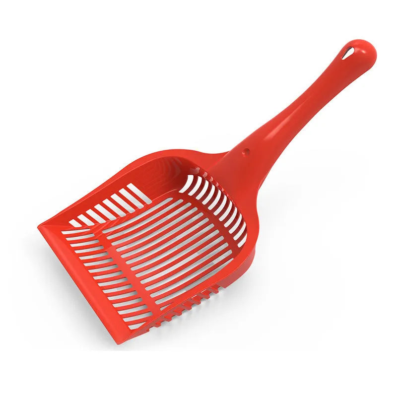 PP plastic cat litter scoop in red, yellow or blue, shown in small and medium sizes