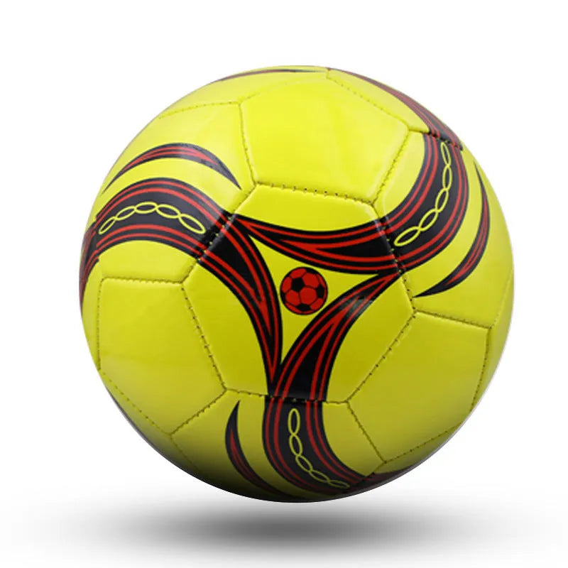 PVC machine-seam football in multiple sizes and colours including Tornado Blue, Black And White, and Red Dragon Roll designs.