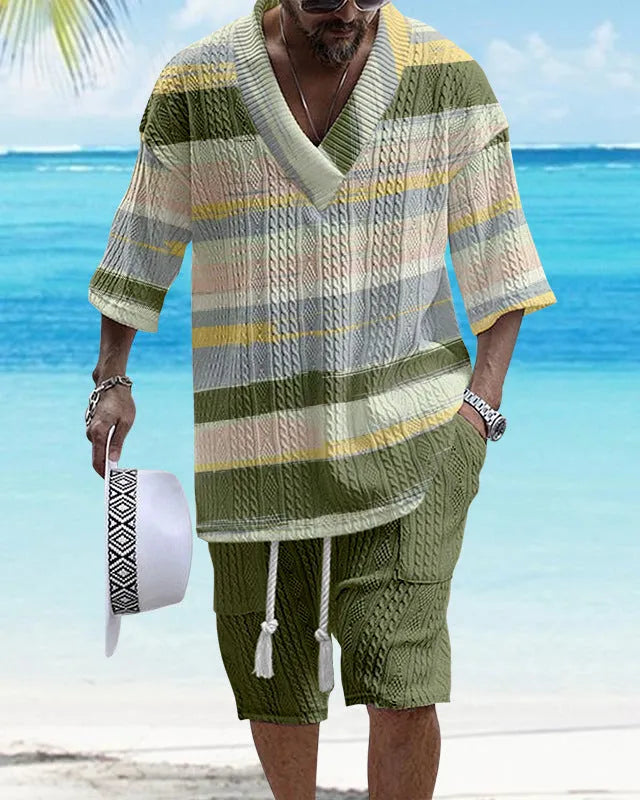 Loose casual short sleeve suit with matching shorts in various colour options