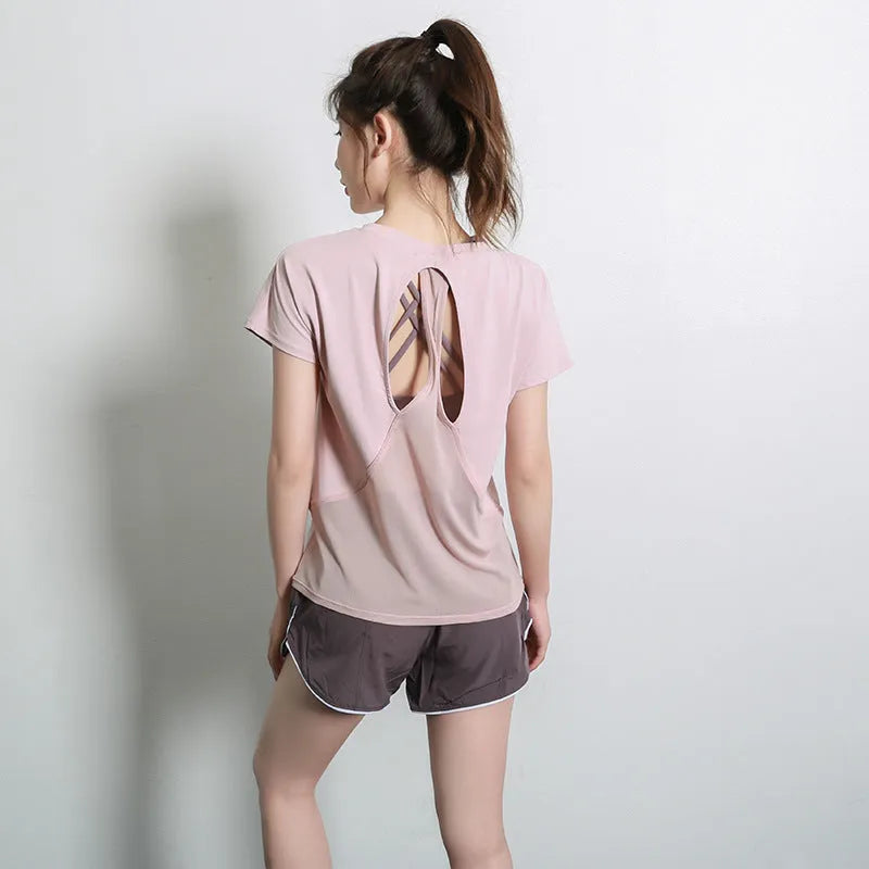 Women's short sleeve polyester sports t-shirt for running fitness cycling in multiple colours