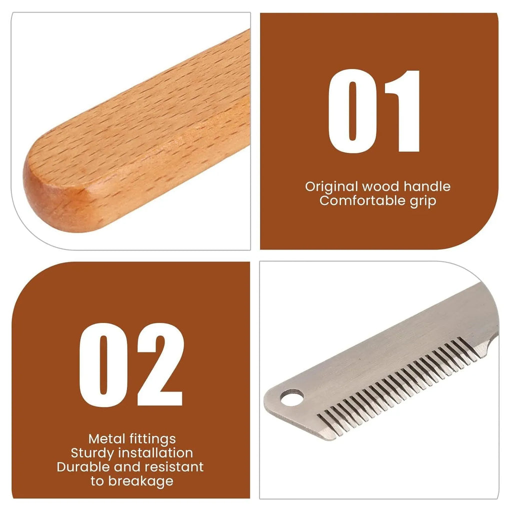 Wooden handle pet stripping comb with metal fittings for grooming cats and dogs