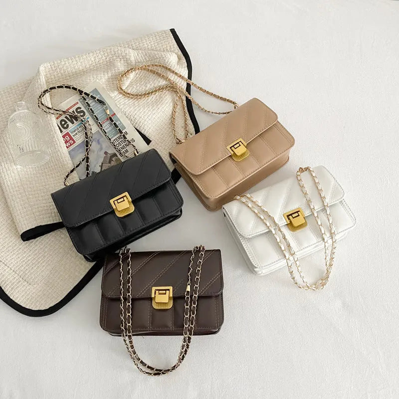 PU leather chain shoulder messenger bag small square crossbody in black for women