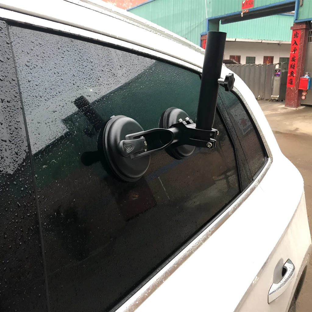 Black off-road car glass sucker mounting base with round rubber suction cup