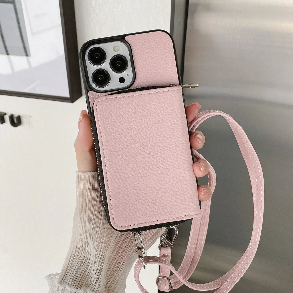 Litchi pattern phone case for iPhone in PC and leather, shown in blue colour.