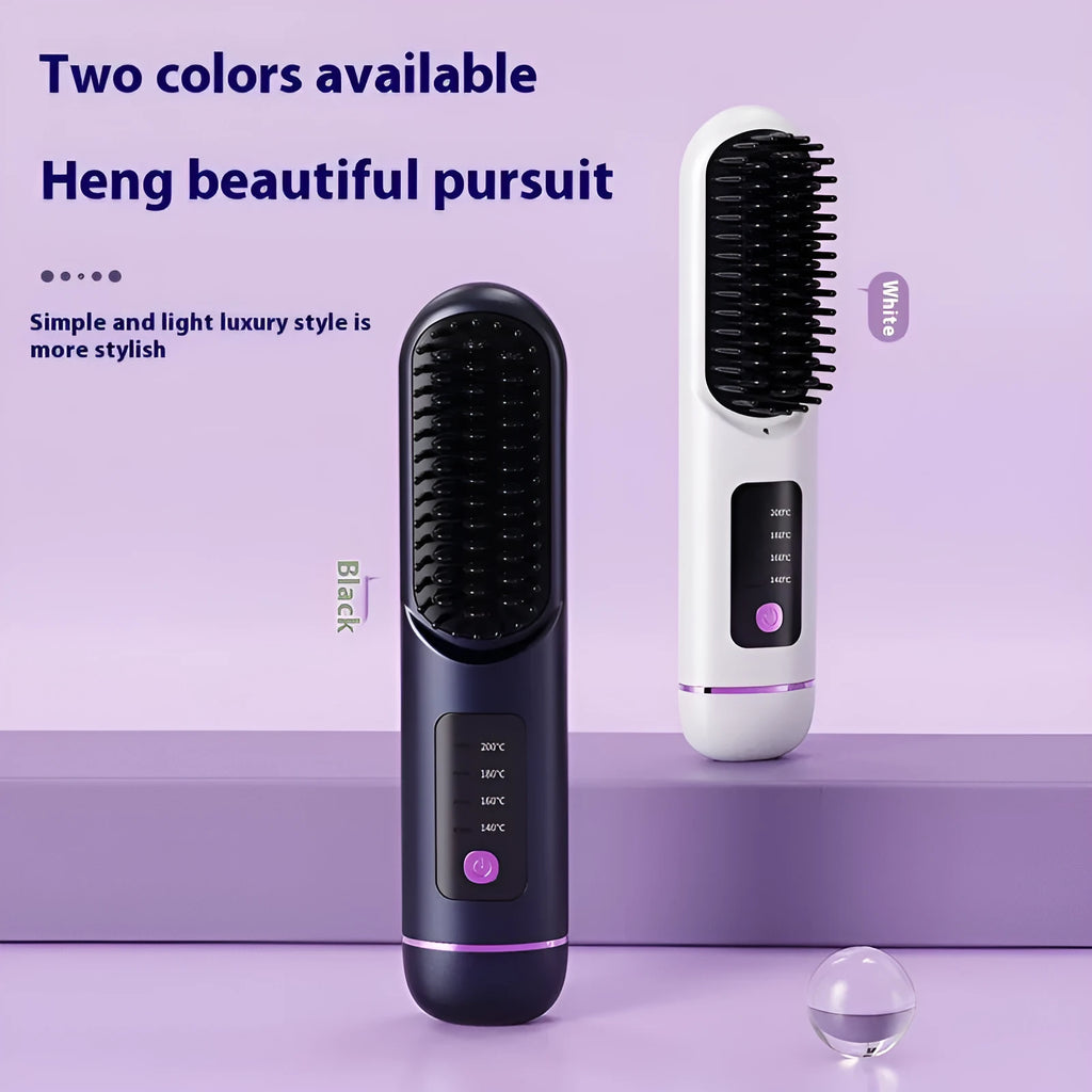 Portable negative ion hair straightening comb in blue, grey, or white.