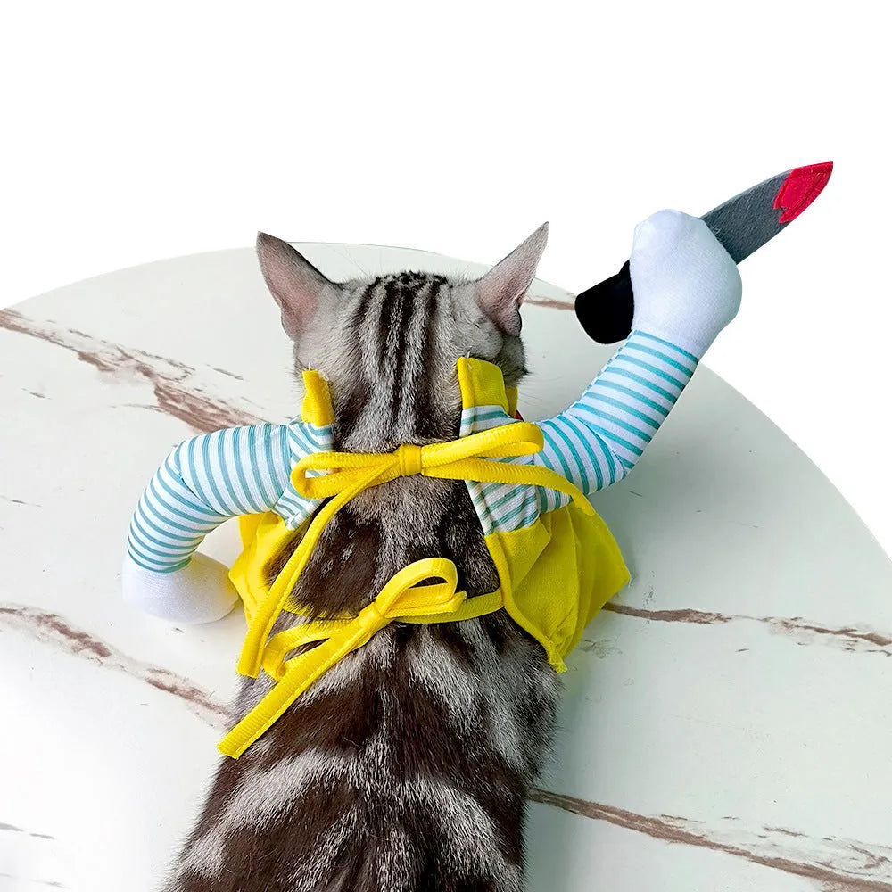 Yellow knife assassin themed cat costume with B02405 colour design in polyester