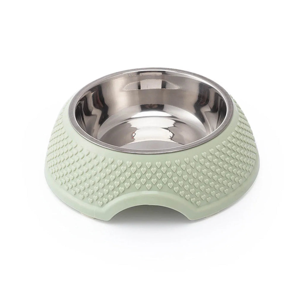 Blue stainless steel pet bowl with non-slip rubber base for cats and dogs