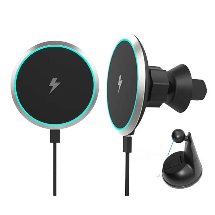 15W magnetic car wireless charger mounted on car air vent with Type-C cable