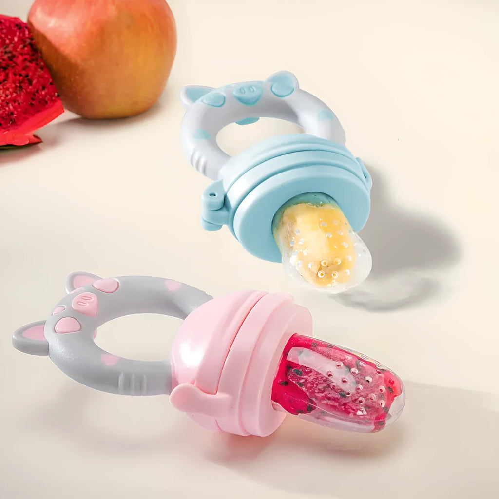Silicone baby teether in blue colour with multiple textured mouthpieces for infant gum relief