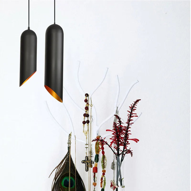 Retro industrial chandelier with black iron cage design, shown in long and short body versions.