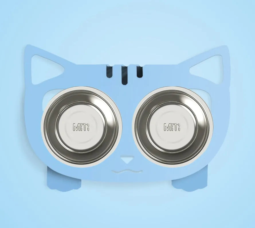 Anti-falling cat dog stainless steel feeding water bowl 35cm x 25cm x 80cm in black white pink blue