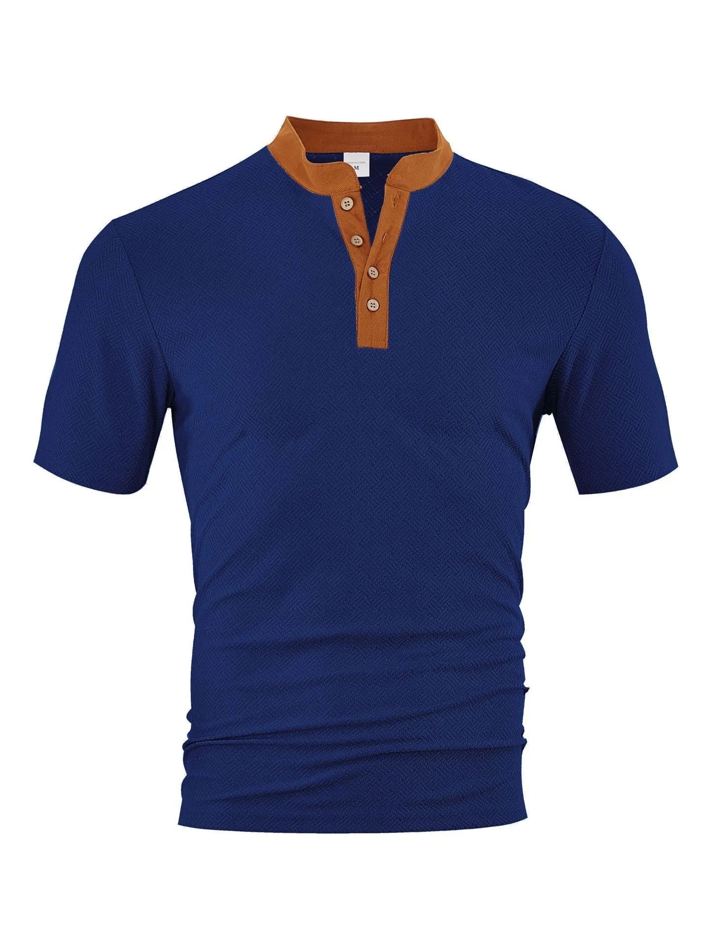 Casual loose polyester button-up short sleeve men's shirt in khaki