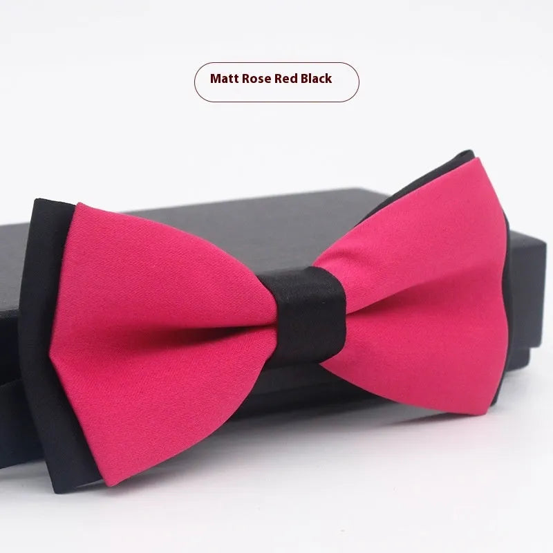 Men's solid colour flat head polyester bow tie on white background