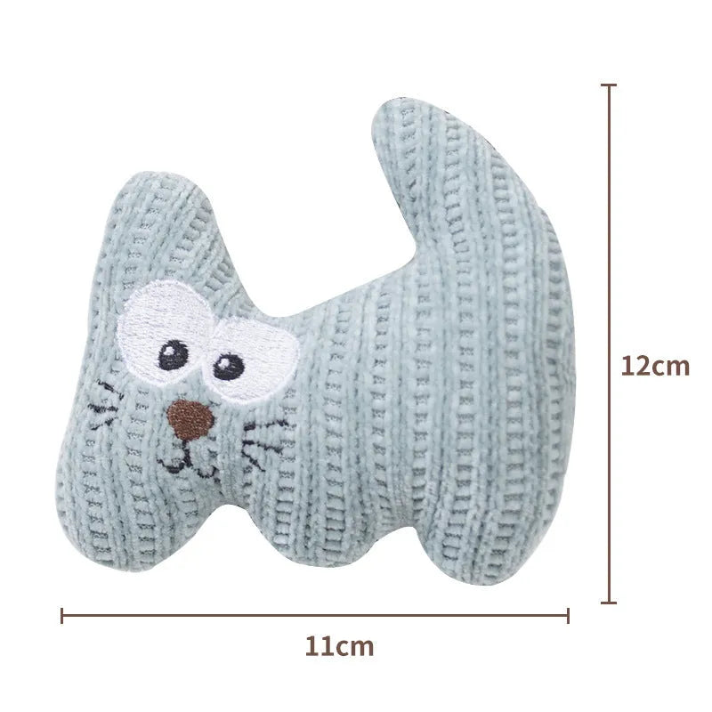 Plush rope catnip toy with bell for cats in cyan and light coffee colours
