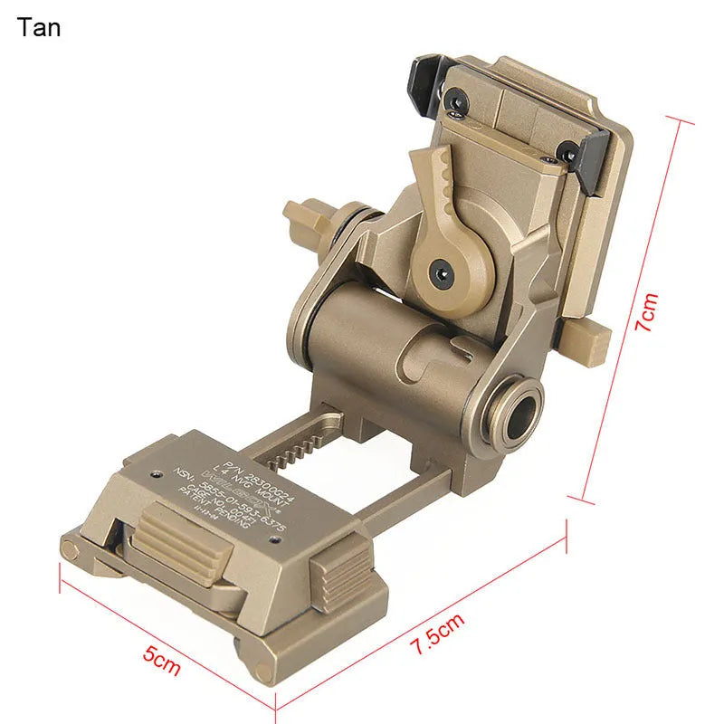 Metal alloy L4 G24 NVG fast helmet mount with breakaway base in strong dark earth colour.