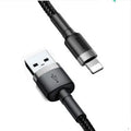 Red and black Apple compatible USB Lightning charging cable for iPhone models