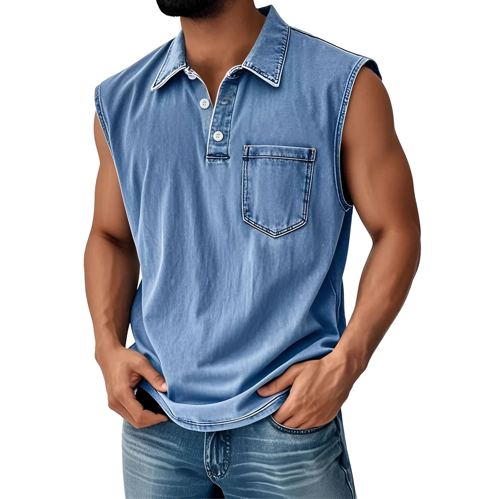 Men's loose fit polo shirt with 3D digital print design on short sleeves and button front.
