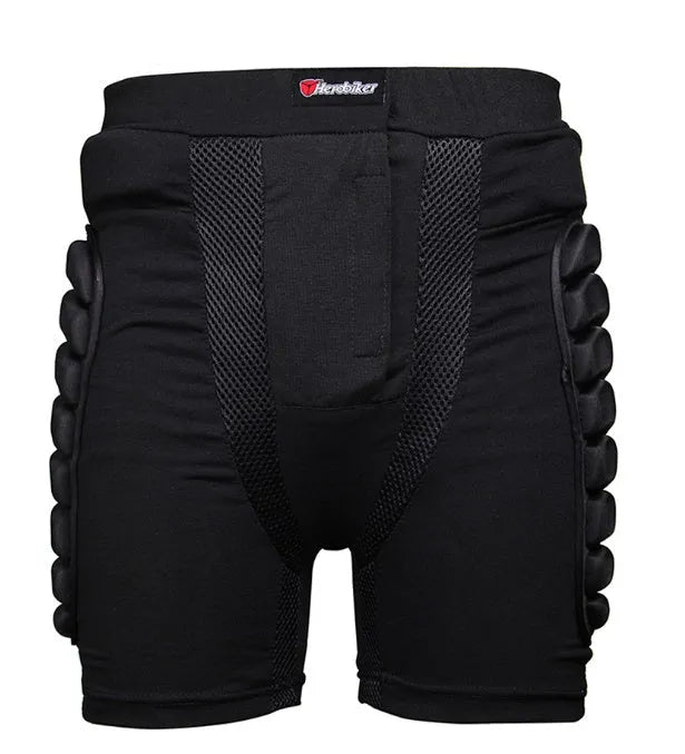 Skating protective diaper shorts with EVA foam padding, black, breathable fabric, elastic waistband