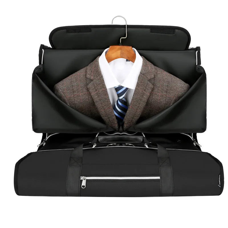 Oxford cloth sports storage bag in black with dry wet separation compartment and waterproof lining.