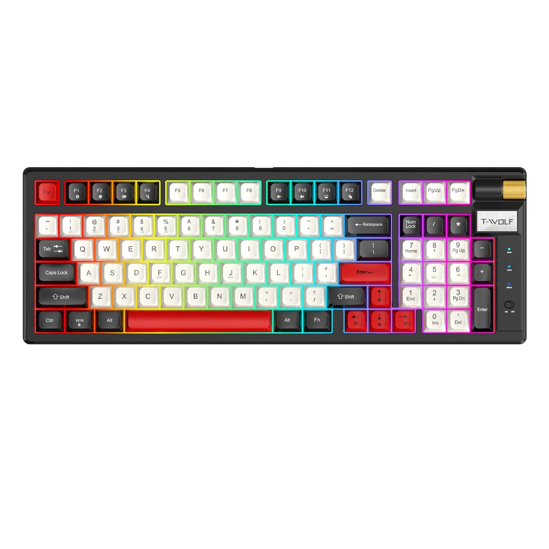 Bluetooth mechanical gaming keyboard with RGB backlight in black and red colour scheme