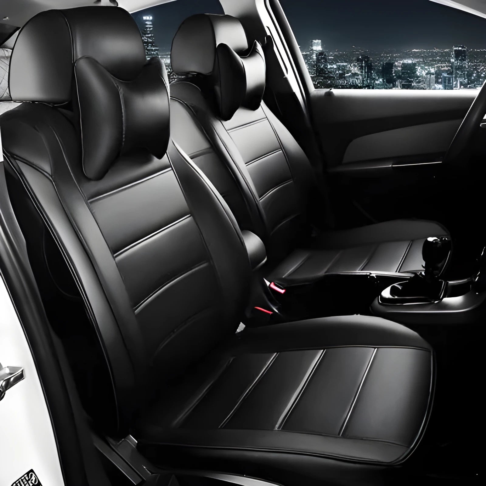 Cow leather car seat cover with binding style construction in beige colour option on passenger seat
