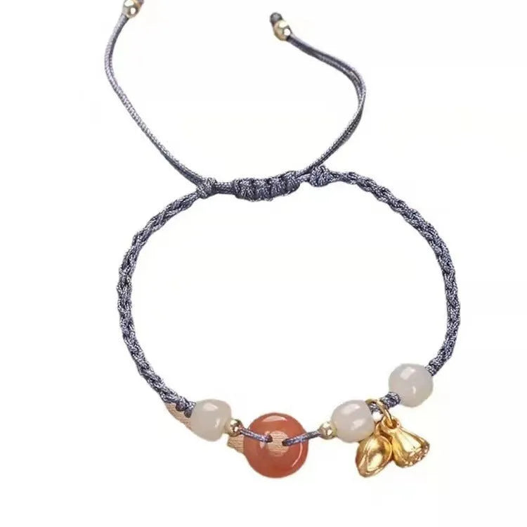 Hetian Jade Peace Buckle Two Shihuan Bracelet with constellation design and coloured strap