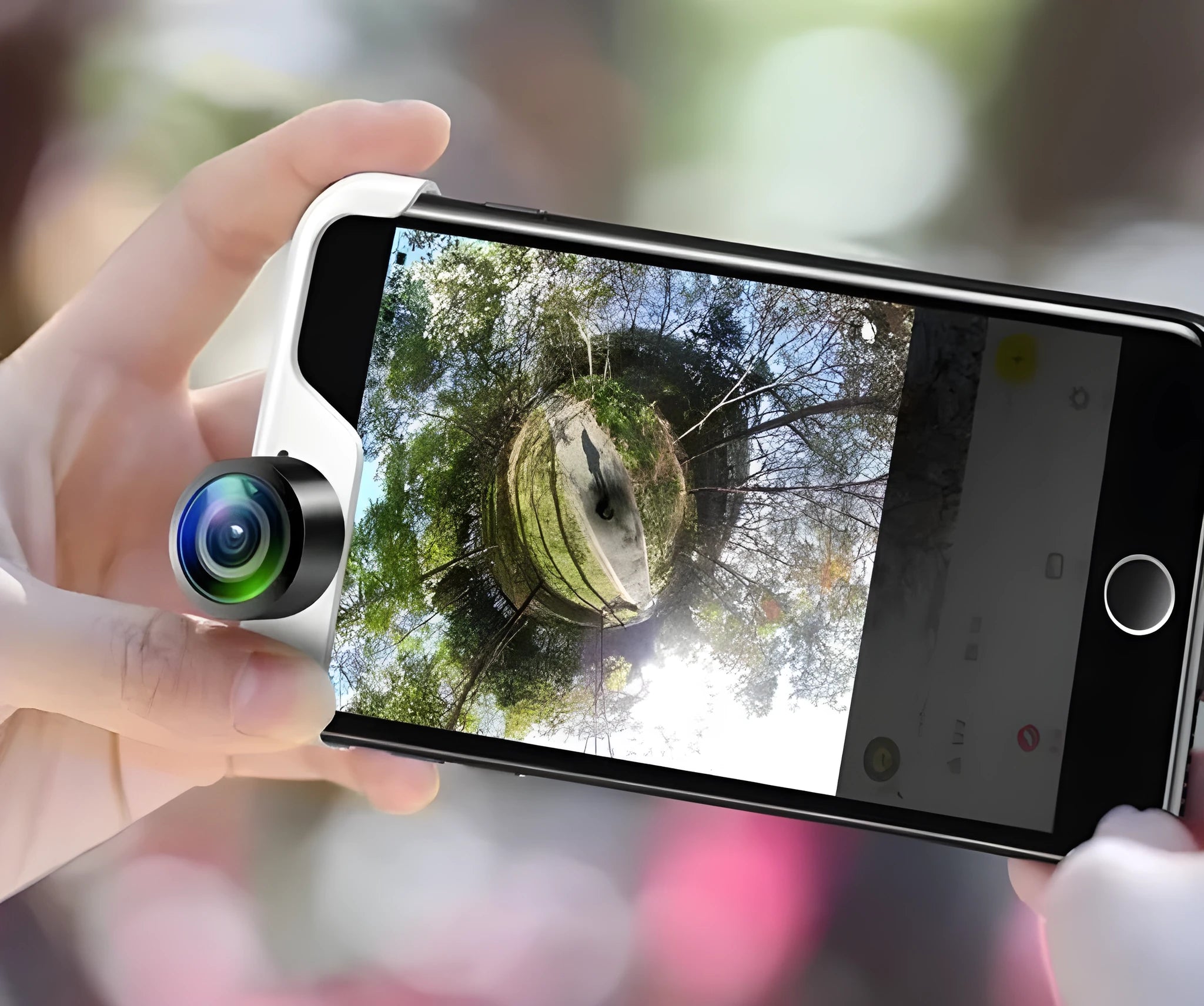 360 panoramic camera lens attached to iPhone for instant photography